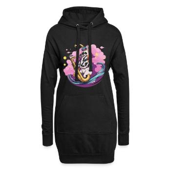 Saxophon-Einhorn im Nebelzauber - Hoodie-Kleid - Schwarz - Vorne