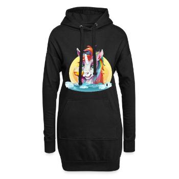 Buntes Einhorn mit Wein - Hoodie-Kleid - Schwarz - Vorne