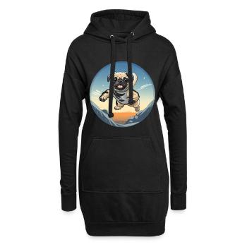 Pug Sprung über Berglandschaft - Hoodie-Kleid - Schwarz - Vorne
