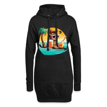 Lama am Strand im Sonnenlicht - Hoodie-Kleid - Schwarz - Vorne