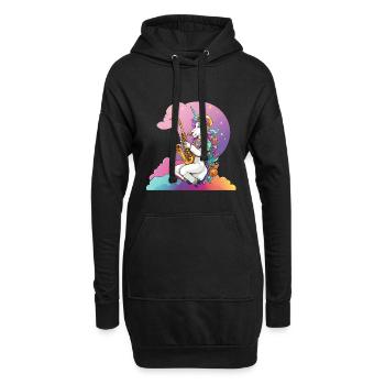 Saxophon Unicorn im Regenbogen - Hoodie-Kleid - Schwarz - Vorne