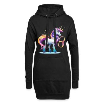 Regenbogen-Einhorn Fantasie - Hoodie-Kleid - Schwarz - Vorne