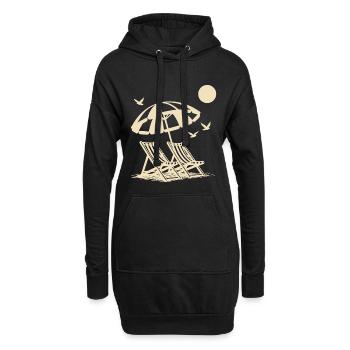Strandurlaub mit Liegestühlen unter Sonnenschirm - Hoodie-Kleid - Schwarz - Vorne