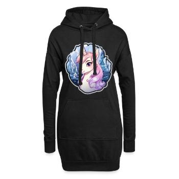 Einhorn im Eisreich - Hoodie-Kleid - Schwarz - Vorne