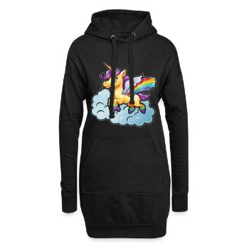 Regenbogen-Einhorn auf Wolke - Hoodie-Kleid - Schwarz - Vorne
