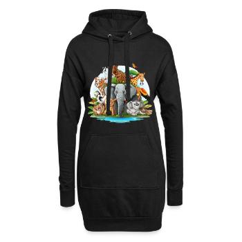 Bunte Tierfamilie im Dschungel - Hoodie-Kleid - Schwarz - Vorne