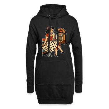 50s Rockabella: Pin-Up im Diner mit Milchshake - Hoodie-Kleid - Schwarz - Vorne