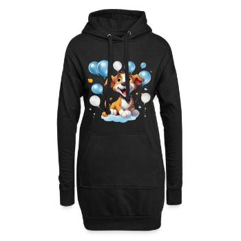 Lustiger Ballonhund im Partylook - Hoodie-Kleid - Schwarz - Vorne