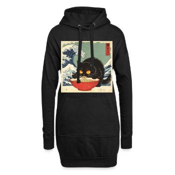 Japan Cat Ramen Noodles Retro Wave Pattern - Hoodie Dress - black - Front