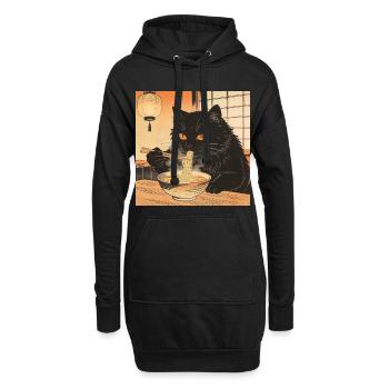 Süße Katzen-Ramen-Nudeln Japan Wellen-Geschenk-Retra - Hoodie-Kleid - Schwarz - Vorne
