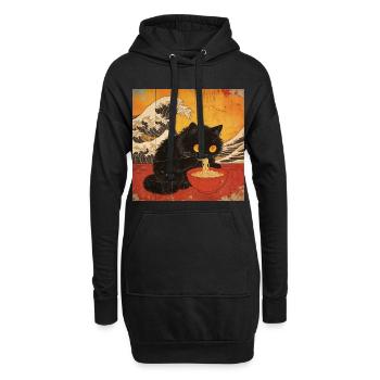 Japan Cat Ramen Noodles Retro Wave Pattern - Hoodie Dress - black - Front