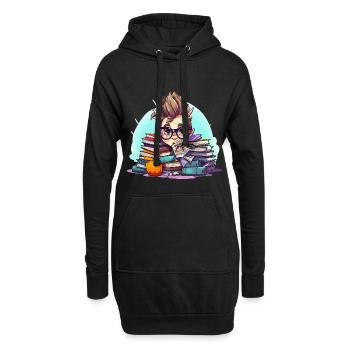 Büchernerd im Bücherstapel - Hoodie-Kleid - Schwarz - Vorne