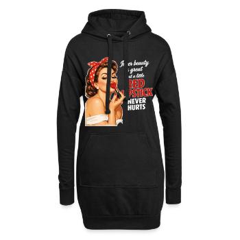 Pin-Up Girl Retro Design: Roter Lippenstift - Hoodie-Kleid - Schwarz - Vorne