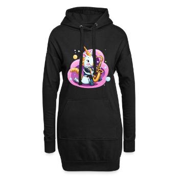 Einhorn Saxophon im Pink Wirbel - Hoodie-Kleid - Schwarz - Vorne