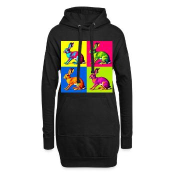 Feldhase im Pop Art Stil - Farbenfrohe Tierkunst - Hoodie-Kleid - Schwarz - Vorne