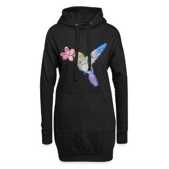 Zentangle-Kolibri mit Blume - Hoodie-Kleid - Schwarz - Vorne