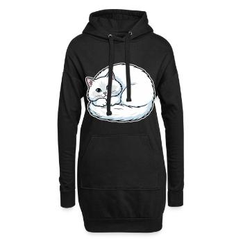 Chat Blanc Angora Yeux Bleus Enroulé Mignon - Sweat-shirt à capuche long Femme - noir - Devant