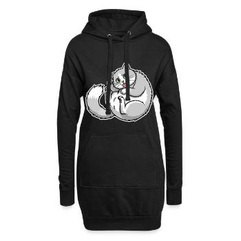 Chat Gris et Blanc Rigolo Langue Sortie Mignon - Sweat-shirt à capuche long Femme - noir - Devant
