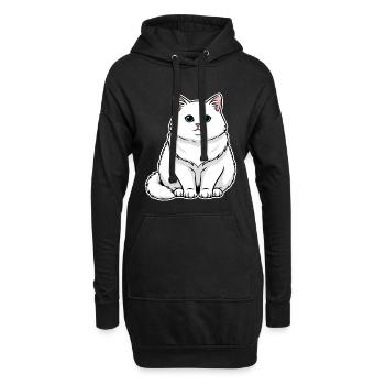 Chat Blanc Fluffy Yeux Bleus Portrait Majestueux - Sweat-shirt à capuche long Femme - noir - Devant