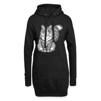 Chat Norvégien Gris Blanc Portrait Majestueux - Sweat-shirt à capuche long Femme - noir - Devant