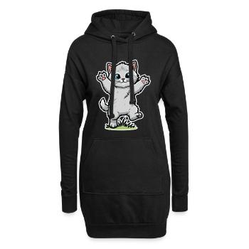 Graues Kätzchen: Glückliche Pfoten in der Luft Spaßporträt - Hoodie-Kleid - Schwarz - Vorne