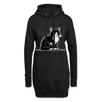 Chat Tuxedo Noir et Blanc Portrait Élégant Assis - Sweat-shirt à capuche long Femme - noir - Devant