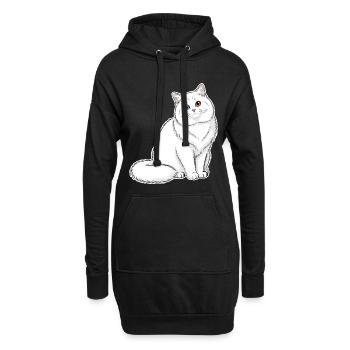 Chat Blanc Angora Yeux Vairons Portrait Élégant - Sweat-shirt à capuche long Femme - noir - Devant