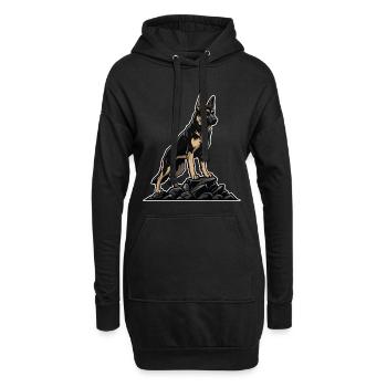 Chien Berger Allemand sur Rocher Portrait Gardien - Sweat-shirt à capuche long Femme - noir - Devant