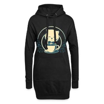 Kawaii Tea Cat – Cute Vintage Teetasse - Hoodie-Kleid - Schwarz - Vorne
