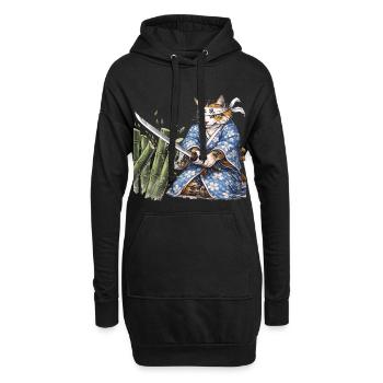 Samurai Cat with Katana – Japanese Ukiyo-e Style - Hoodie Dress - black - Front