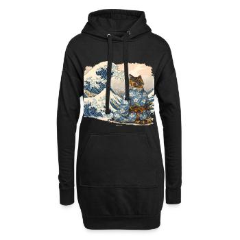 Samurai Cat Wave japanischer Ukiyo-e-Stil - Hoodie-Kleid - Schwarz - Vorne