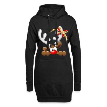 Lustiges Rentier-Cartoon-Peeking Weihnachts-Meme - Hoodie-Kleid - Schwarz - Vorne