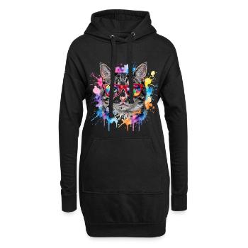 Katzengesicht im Regenbogen-Aquarell Geschenk - Hoodie-Kleid - Schwarz - Vorne