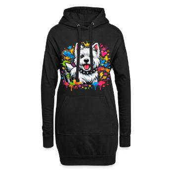Westie Graffiti Design – Bunte Street Art - Hoodie-Kleid - Schwarz - Vorne