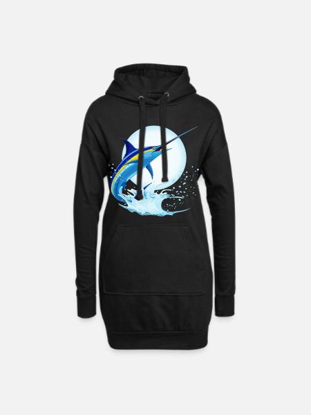 Blauer Marlin-Schwertfisch springt aus dem Ozean - Hoodie-Kleid - Schwarz
