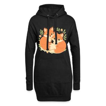 Deux adorables renards blottis dans la forêt - Sweat-shirt à capuche long Femme - noir - Devant
