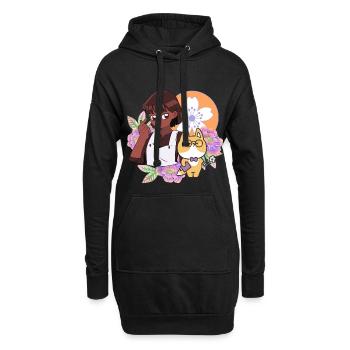 Signe cœur de doigt & renard mignon avec main prothétique - Sweat-shirt à capuche long Femme - noir - Devant