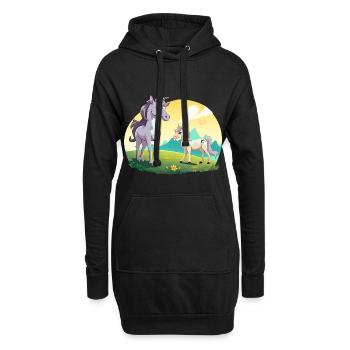Les licornes au Sonnenfeld - Sweat-shirt à capuche long Femme - noir - Devant