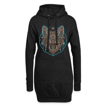 Geometrischer Fuchs Mandala Tattoo - Hoodie-Kleid - Schwarz - Vorne