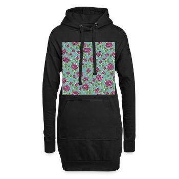 Rosa Rosen auf türkisfarbenem Hintergrund - Hoodie-Kleid - Schwarz - Vorne