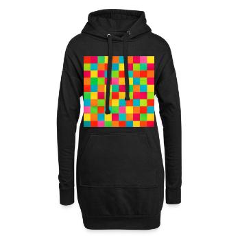 Lebendiges Regenbogen-Kariertes Raster - Hoodie-Kleid - Schwarz - Vorne