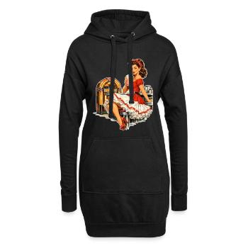 Rockabilly Pin-Up Girl im 50s Retro Diner - Hoodie-Kleid - Schwarz - Vorne
