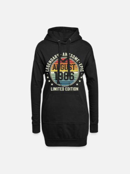 Legendäres Retro-Vintage-Jubiläum im August 1986 - Hoodie-Kleid - Schwarz