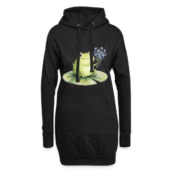 Grenouille mignonne avec des fleurs de myosotis - Sweat-shirt à capuche long Femme - noir - Devant