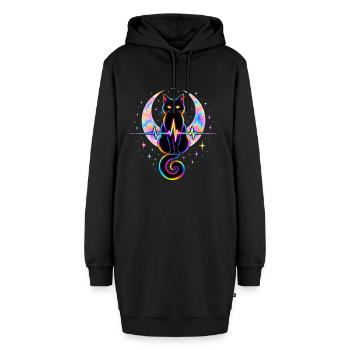 Minimalist Cat Heartbeat - Hoodie-Kleid - Schwarz - Vorne - AI Model Female 172 light (172cm)
