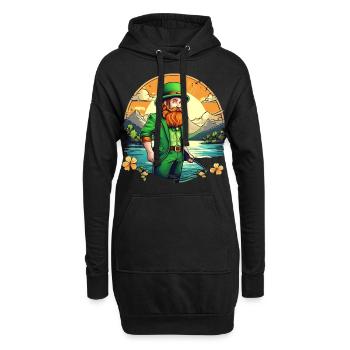 St. Patrick's Day Kleeblatt Angeln - Hoodie-Kleid - Schwarz - Vorne