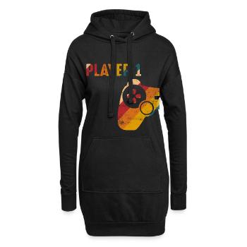 Player 1 Gamer partnerlook Geschenk - Hoodie-Kleid - Schwarz - Vorne