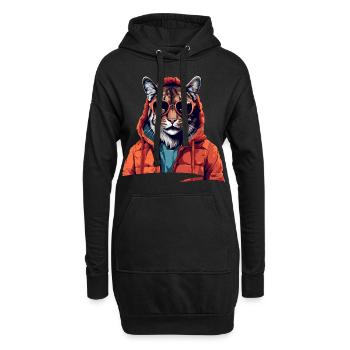 Style de rue lynx | Amoureux du lynx - Sweat-shirt à capuche long Femme - noir - Devant