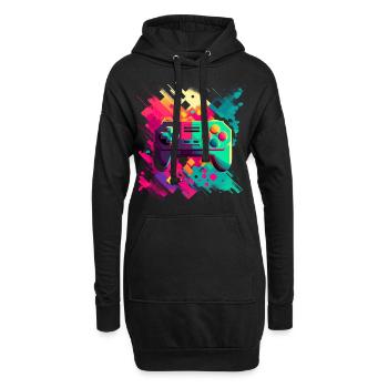 Retro Konsole - Hoodie-Kleid - Schwarz - Vorne