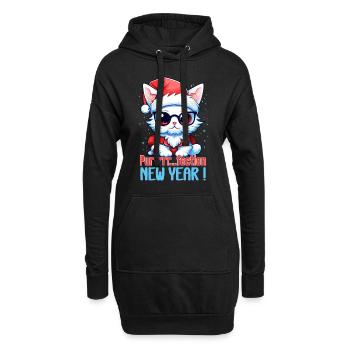 Flauschiger weißer Mrrrrr... Perfektes Kätzchen, Silvester - Hoodie-Kleid - Schwarz - Vorne